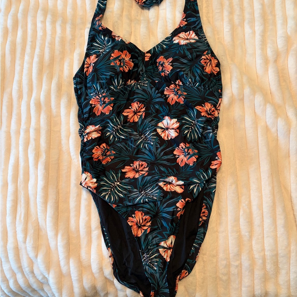 Lole Black Swimsuit with Teal & Coral Floral Detail